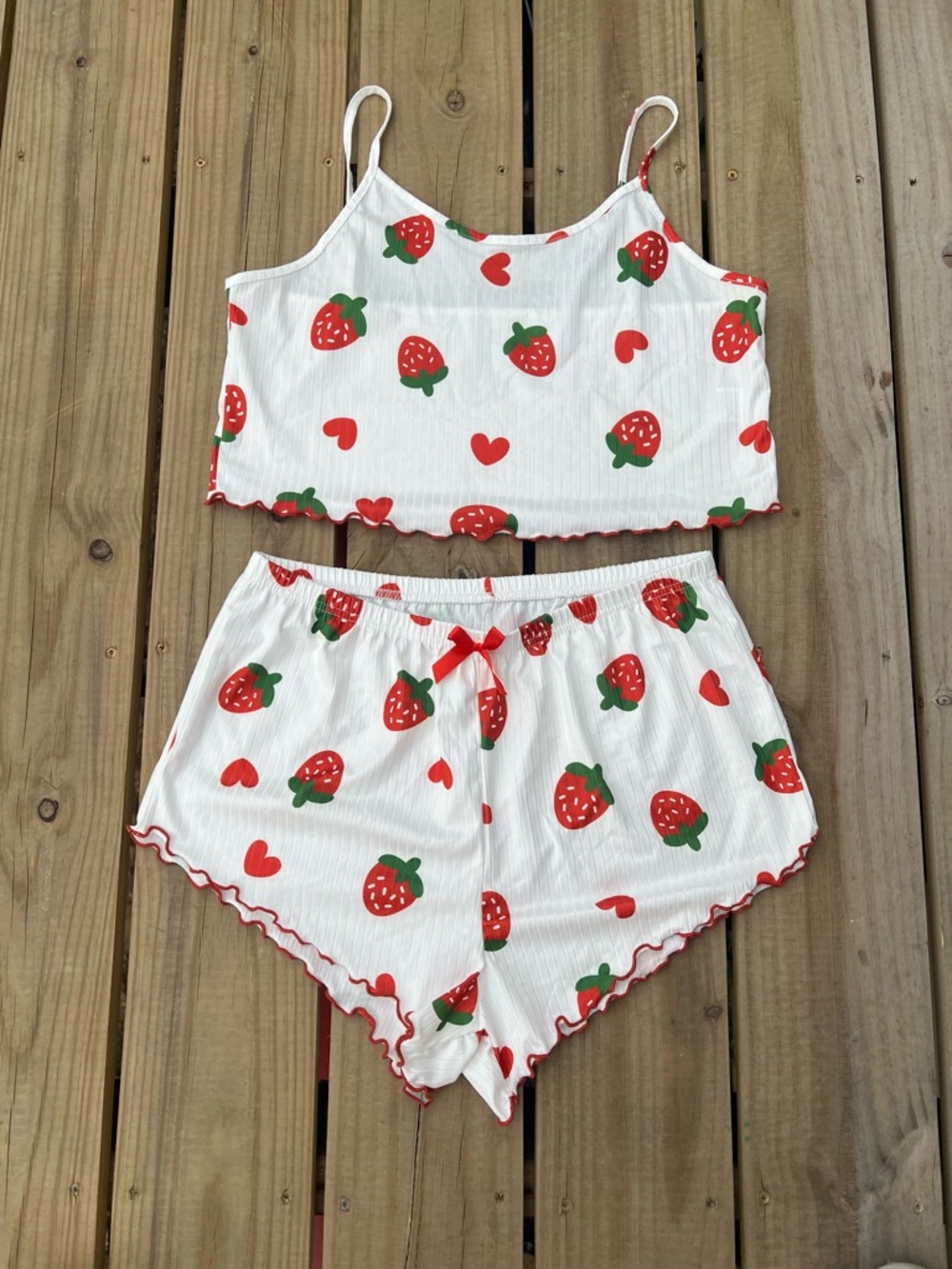 Strawberry Print White Cami & Short Sleep Set